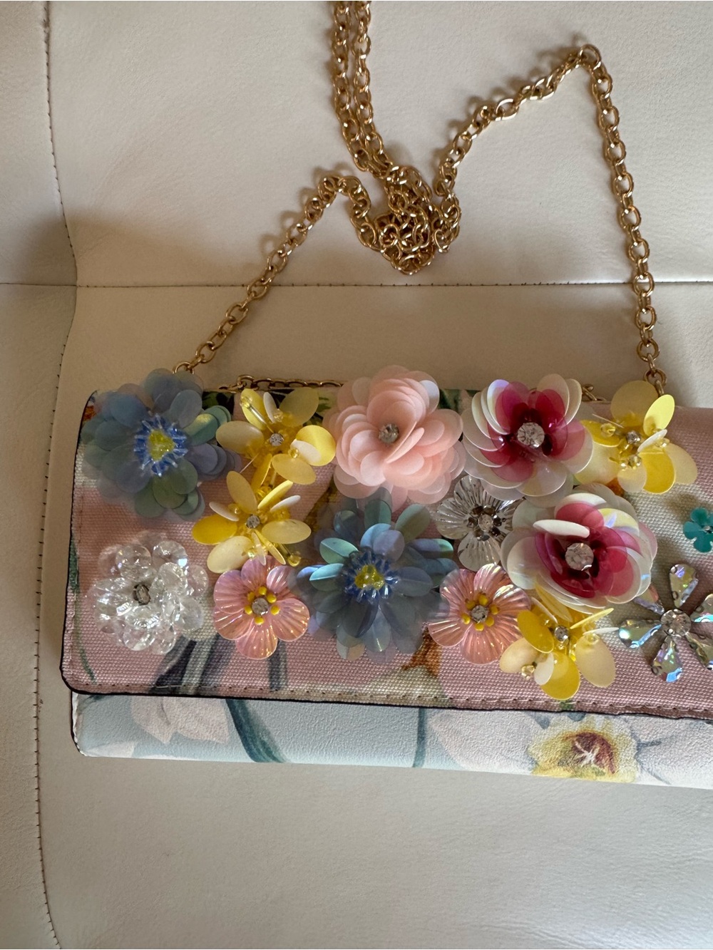 Aldo Floral Embellished Pink Multicolor Chain Crossbody Bag